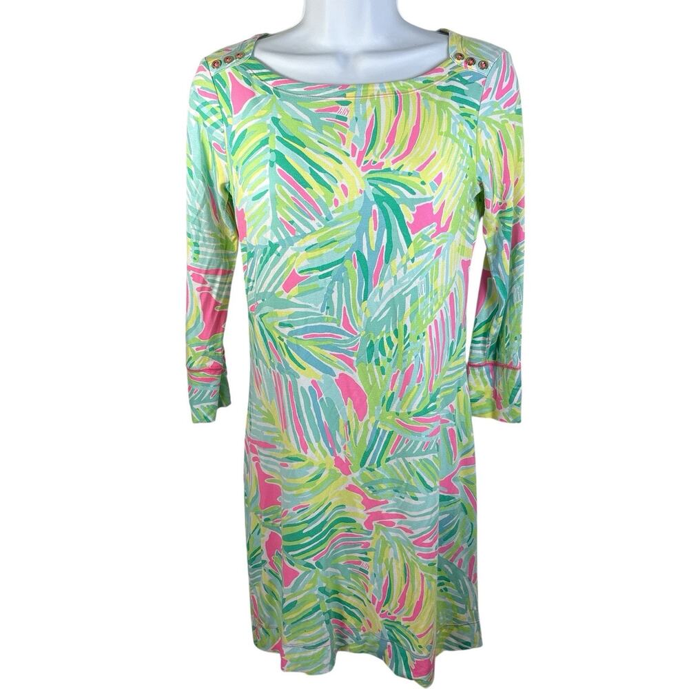 Lilly Pulitzer Sophie Dress Women's Size XS Palm Fronds 3/4 Sleeve Stretch
